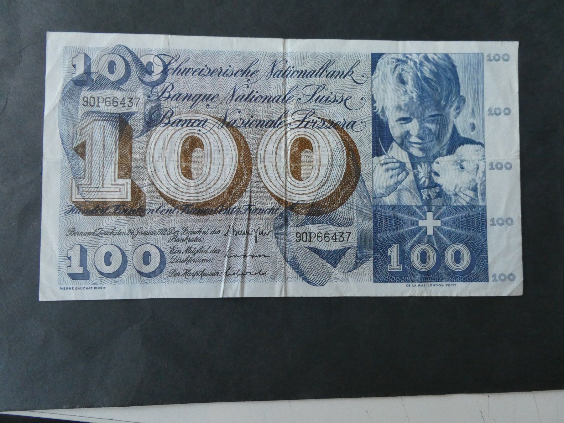 Billets de banque: Schweiz 1972, 100 Franken – D'occasion à Hinterforst par Rohusri