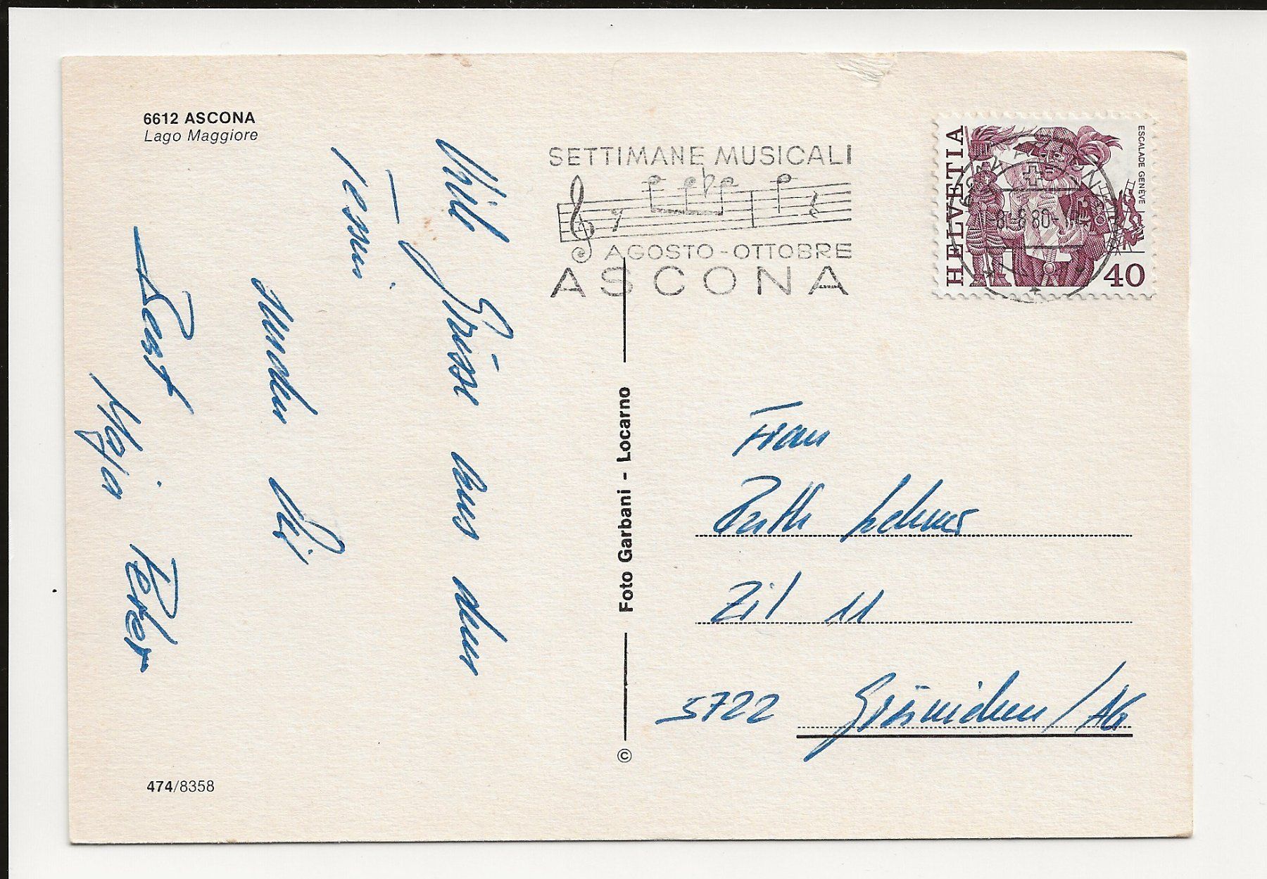 Ansichtskarten: AK 1980 Ascona Lago Maggiore – Gebraucht aus Greifensee von 315WDO 1