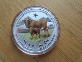 Lunar II Münze Ochse 2009 / 1OZ Silber Farbe