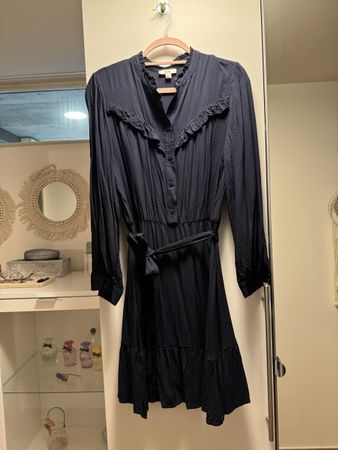 C&A Herbstkleid Dunkelblau Gr. 42 Rüschen Midi Viskose
