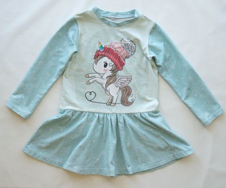 Handgemachtes Sweat Tunika Kleid Einhorn Gr. 110/116 - 6-7 J