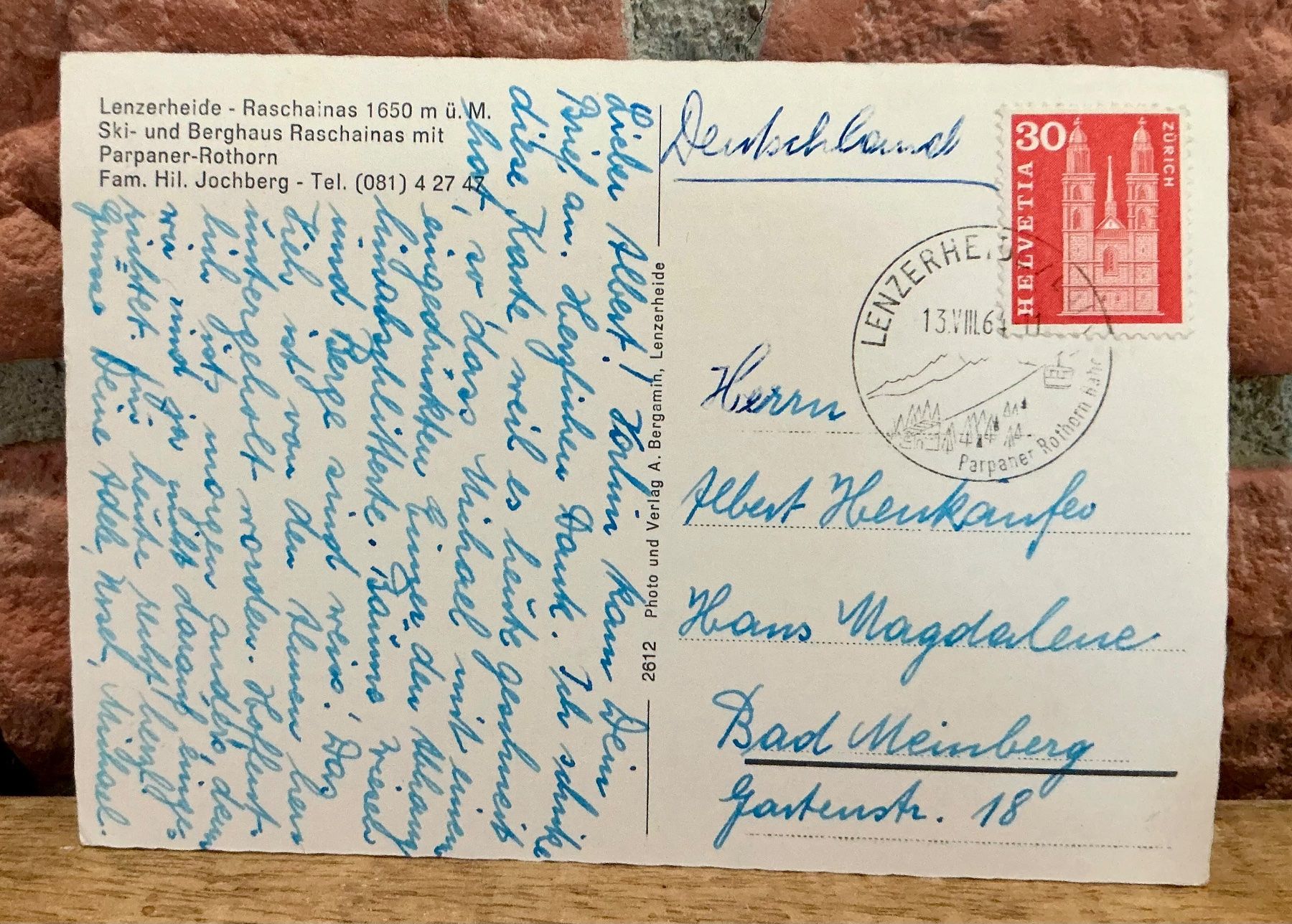 Cartoline postali: 1964 - SKI & BERGHAUS RASCHAINAS Lenzerheide - Grossformat – Usato da Root venduto da ENGLAND-TREASURES 2