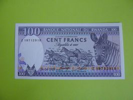 Banknote Ruanda 100 Francs 1989, Bankfrisch