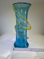Mid-Century Murano Kunstglas Vase, Türkis mit gelber Applik