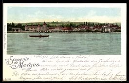 AK Morges, Vue du lac avec château et rive de la ville