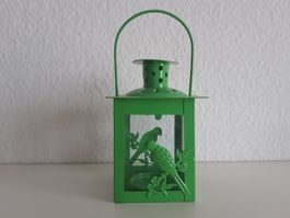 Laterne Metall  grün  Vogel (inkl. 2 Kerzen)