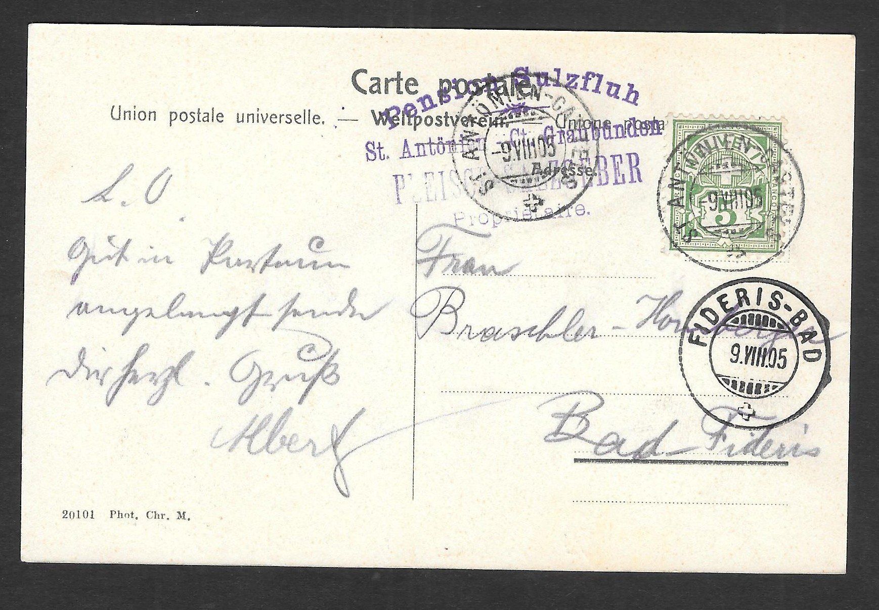 Cartes postales: St. Antönien - Partnun mit Sulzfluh mit Hotel-Stempel – D'occasion à Olten par clotaldi 1