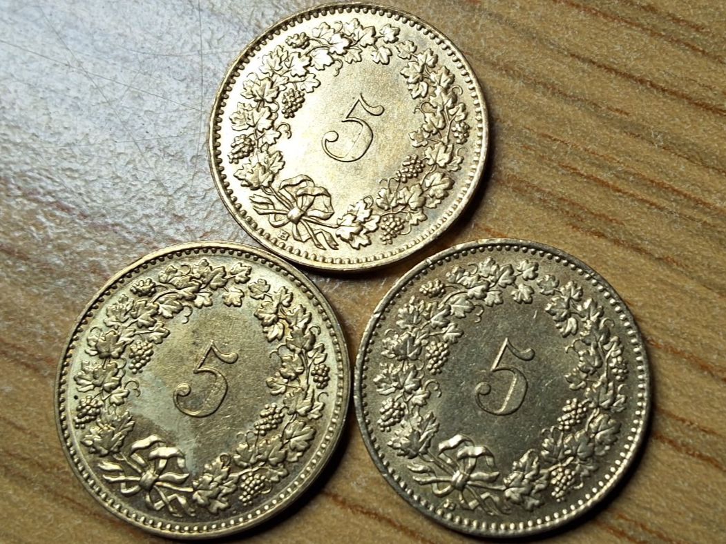 Tutti le monete: 5 Rappen 1982/2004 - Lot 7 Stück! – Usato da Münchenstein venduto da purbach1 5