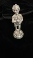 Antike Figur Knabe (mit Holz) Metall silberfarben 15 cm hoch