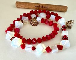 Designerkette  Opalit roter Quarz/Spinnelle Magnetverschluss