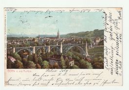 1900, Kornhausbrücke in Bern, Blick auf die Schweizer Alpen