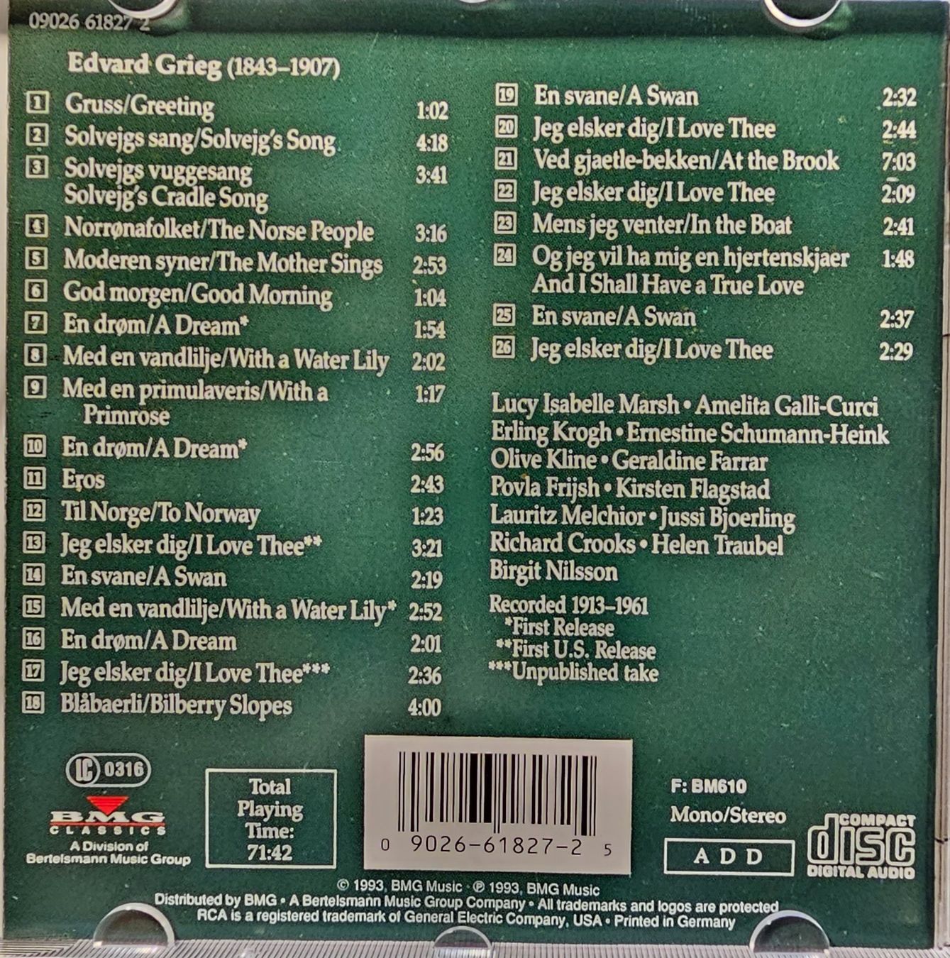 CD: Grieg - Bjoerling - Historic Vocal Recordings – Usato da Wahlen b. Laufen venduto da Cg10 2