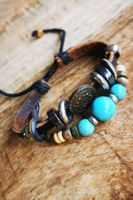 Leder-Armband Türkis Schmucksteine, Mandala, Boho, Ethno