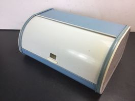 Gebrauchter Retro Brotkasten 70er Jahre Design Blau/Weiss