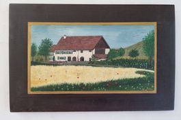 Schönes naive Bauernhaus Gemälde signiert K. Jöös 91