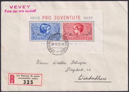 1937, J83I+J84I PJ-Block auf Brief von VEVEY, Kat: 100.-
