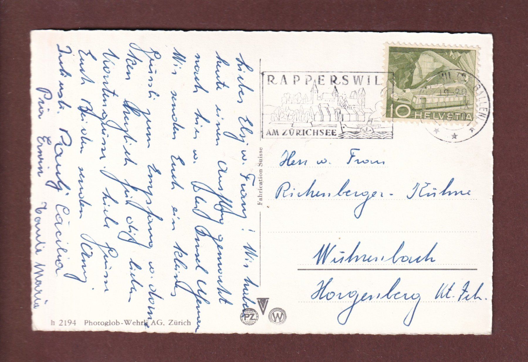 Cartoline postali: RAPPERSWIL - 1959 – Usato da Pully venduto da nicecards 1