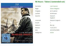 96 Hours - Taken 2 (extended cut) - Bluray