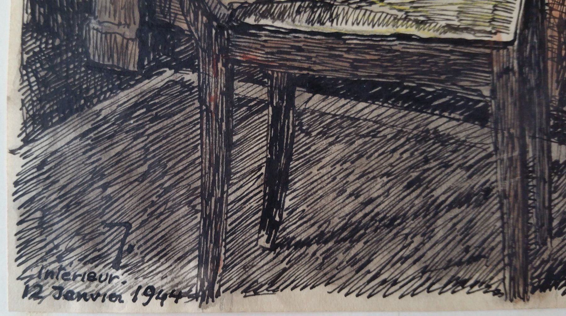 Dipinti: Jacques Jacobi: "Intérieur" (II), Tuschezeichnung 1944 – Usato da Oberriet SG venduto da Manick 2