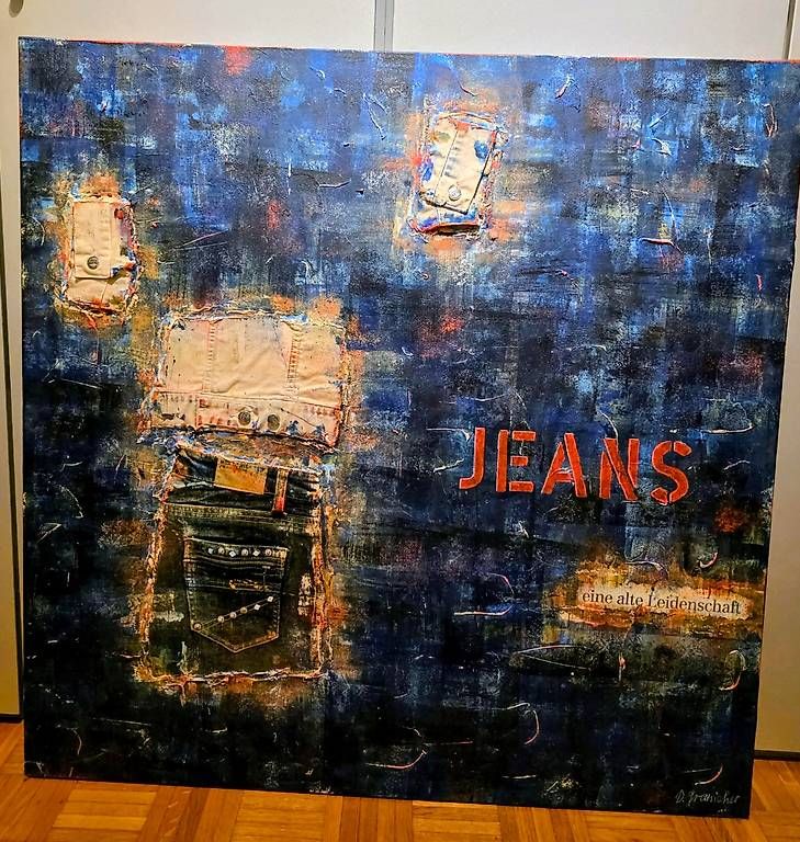 Dipinti: ACRYLBILD MIT JEANSTEILEN EINGEARBEITET – Nuovo (secondo la descrizione) da Zollikerberg venduto da Doris11362