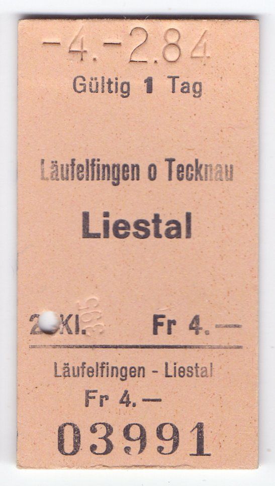 Tickets: Billette Läufelfingen o Tecknau - Liestal – Gebraucht aus Langenthal von Sammlungs_aus