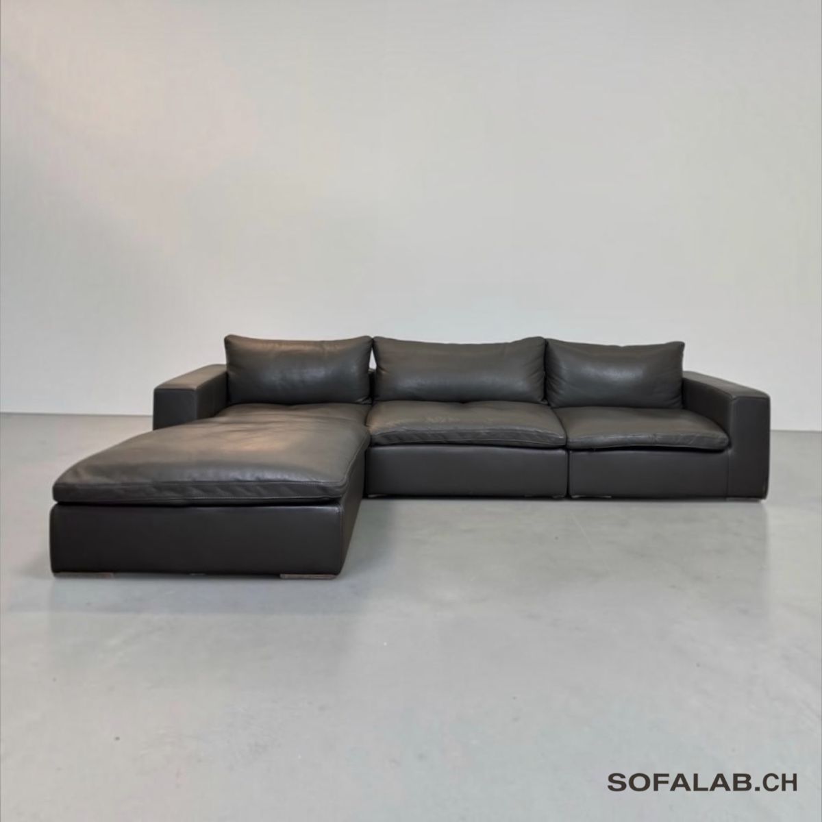 Sofas: FLY Modulares Ecksofa, Schwarz Nubukleder – Gebraucht aus Bachenbülach von Sofalab.swiss