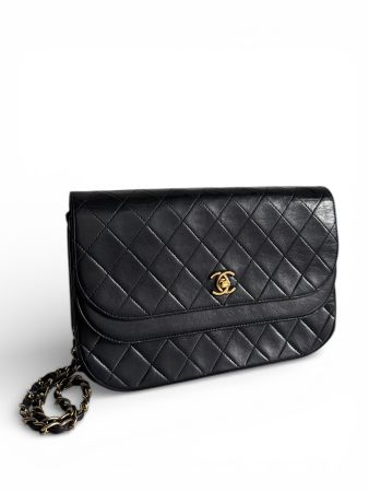 CHANEL Lambskin Half Moon Double Flap Tasche