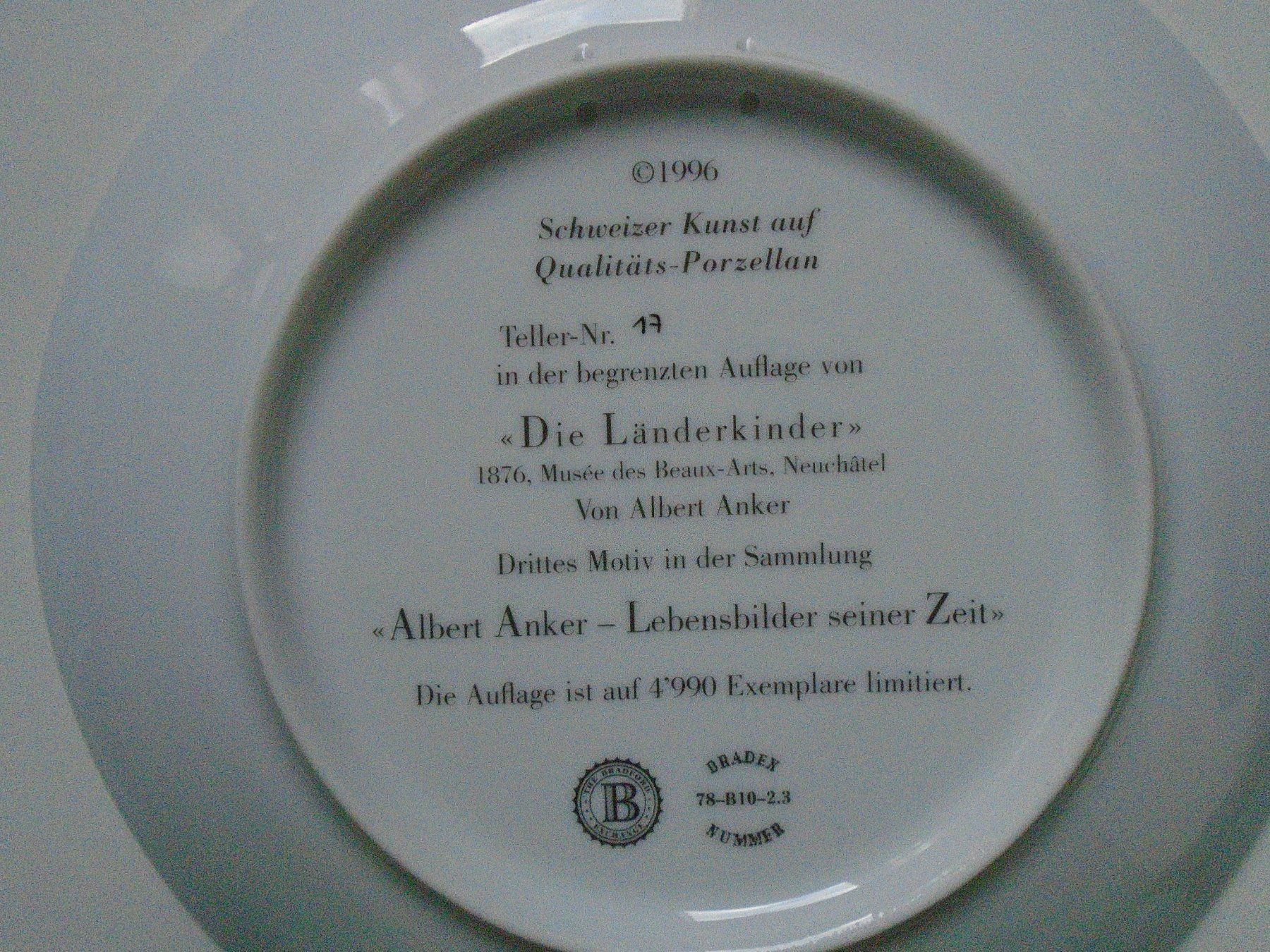 Piatti: Albert ANKER Sammelteller " DIE LÄNDERKINDER" / Wandteller – Nuovo (secondo la descrizione) da Pfeffingen venduto da Intertandem 2