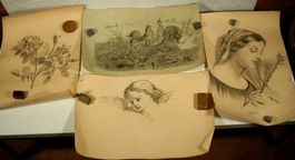 Jeanne Mangin 4 Zeichnungen 3 sind signiert 1892