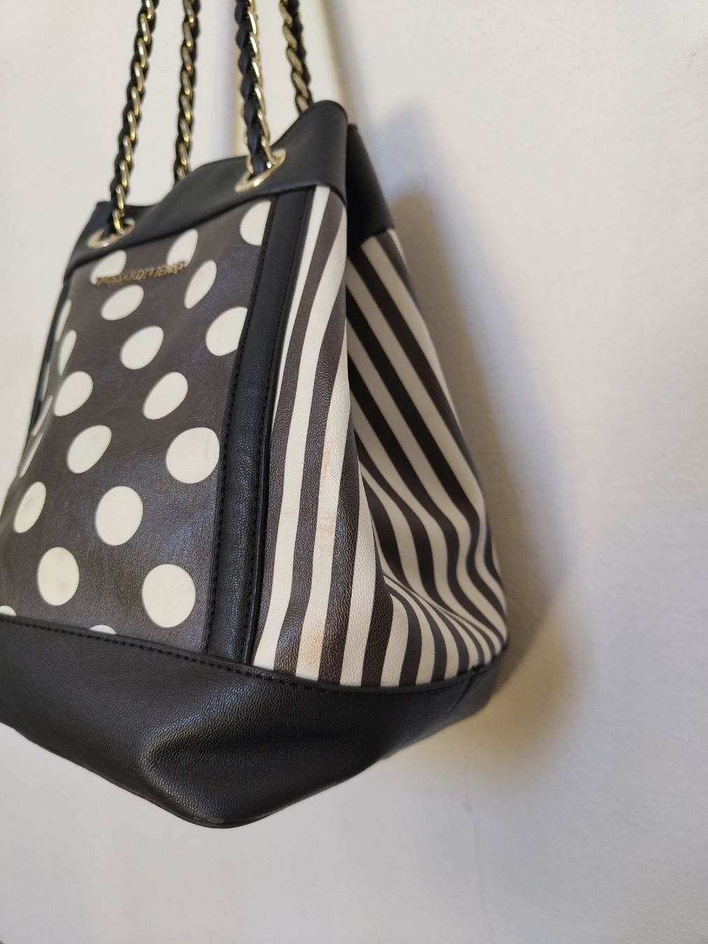Trussardi Borse da donna: Borsa secchiello a pois e righe Trussardi Jeans e catena – Usato da Lugano venduto da mar_5j2q 1