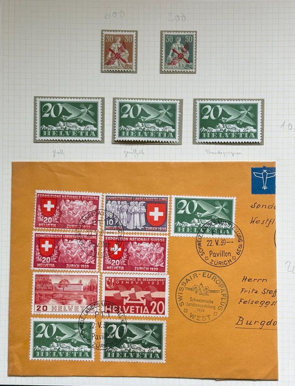 Tutti i francobolli: FLUGPOST BRIEFMARKEN – Usato da Ostermundigen venduto da Heavenmaus75