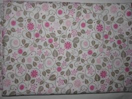 Baumwollstoff weiss mit taupe Ranken und pink Blüten