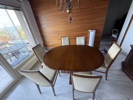 Esstisch mit 6 Stühlen Holz und Textil guter Zustand