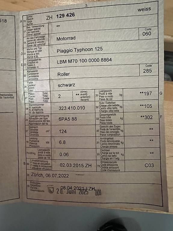 Scooter: Roller Piaggio Typhoon 125 mit  Extras (Zubehör ) – Usato da Bremgarten AG venduto da mariboz 1