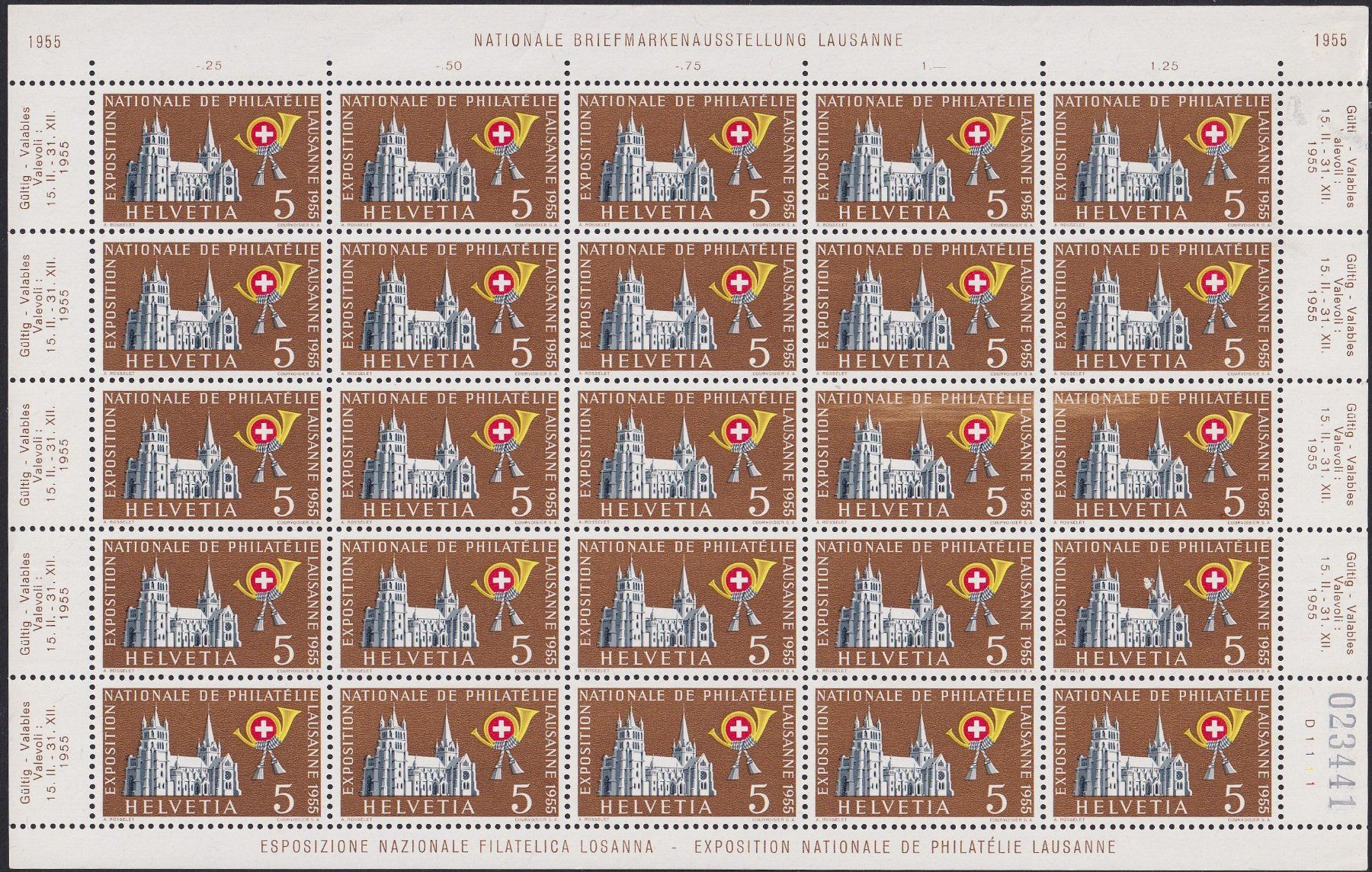 Tous les timbres: 1955, Nr.320-323 Bogen +Plattenfehler, postfrisch **. 295.- – D'occasion à Sursee par Luzernerraute 1