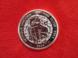 2024 SEYMOUR UNICORN QUEEN'S BEASTS 2 OZ SILBER UNZE TUDOR