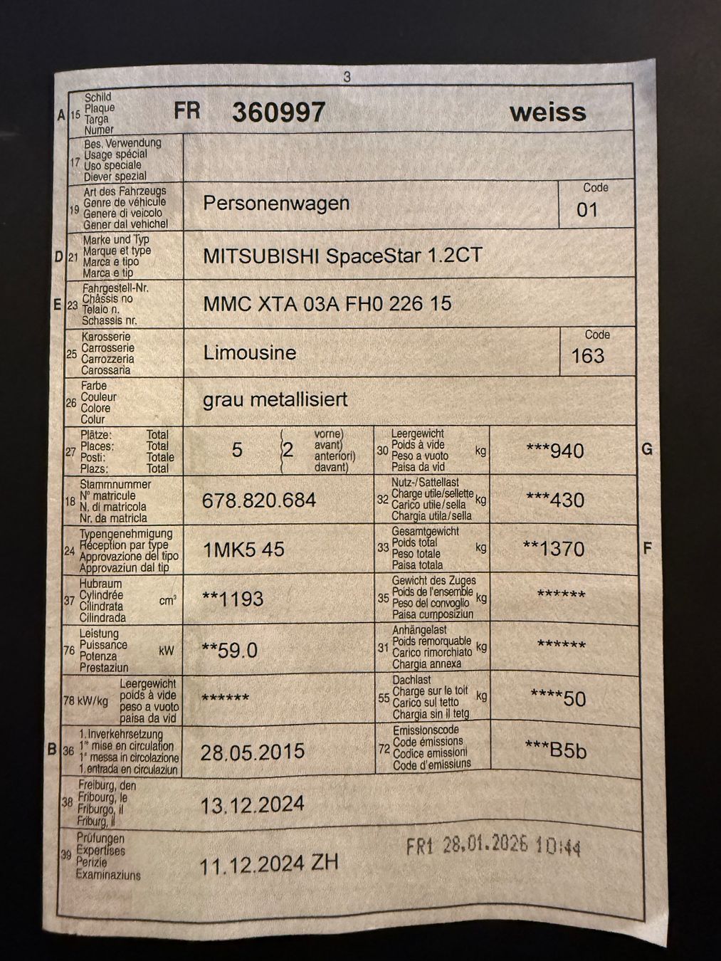 Mitsubishi Automobili: Mitsubishi Space Star 1.2CT Automat – Usato da Laupen BE venduto da 38237 6