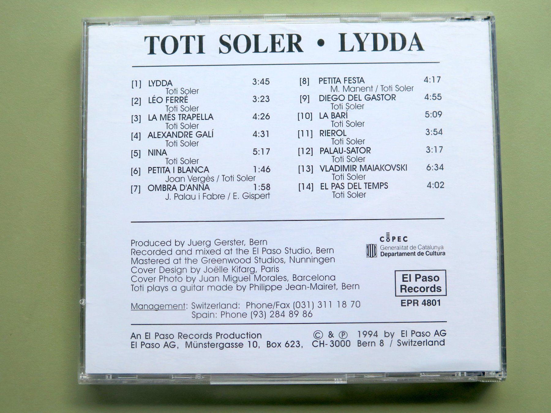 CD: (p) CD TOTI SOLER: Lydda, 1994 – Usato da Bern venduto da Balzamico 1