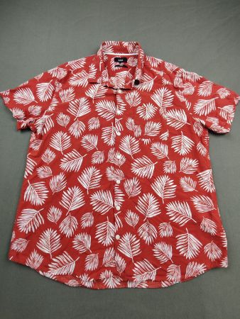 Jules | chemise hawaïenne rouge feuilles blanches été | XL