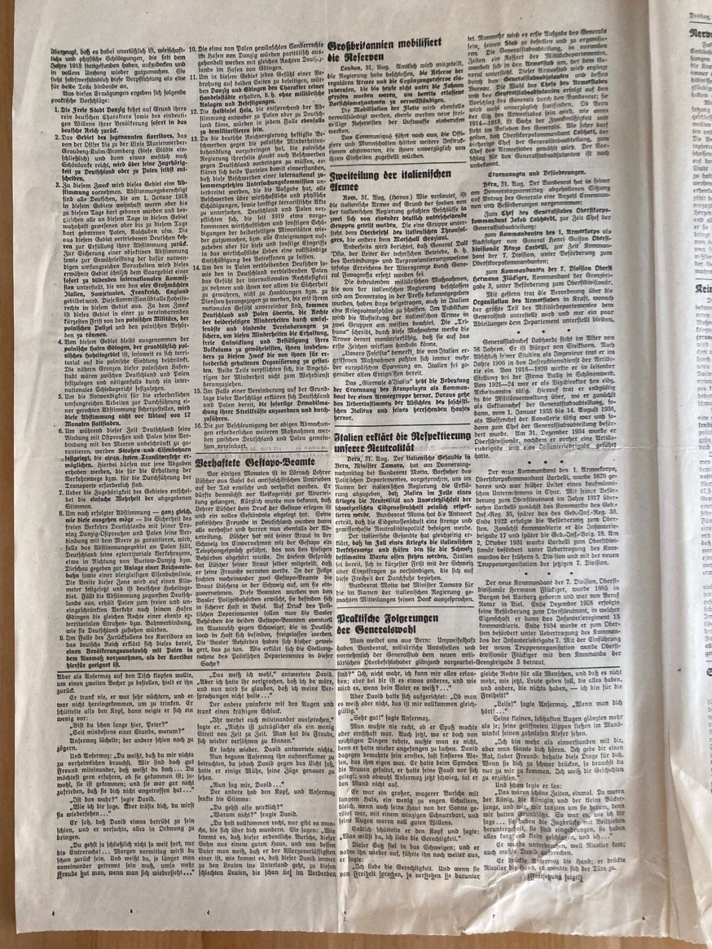 Riviste & Magazine: Oltner Tagblatt , Freitag 1. September 1939 – Usato da Subingen venduto da ArtBead 7