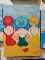 3 Frauen am Strand Strandbild Ozean Sandstrand Badeanzug Hut