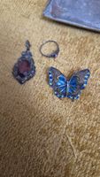 Schmuck Set Brosche Anhänger Ring antik