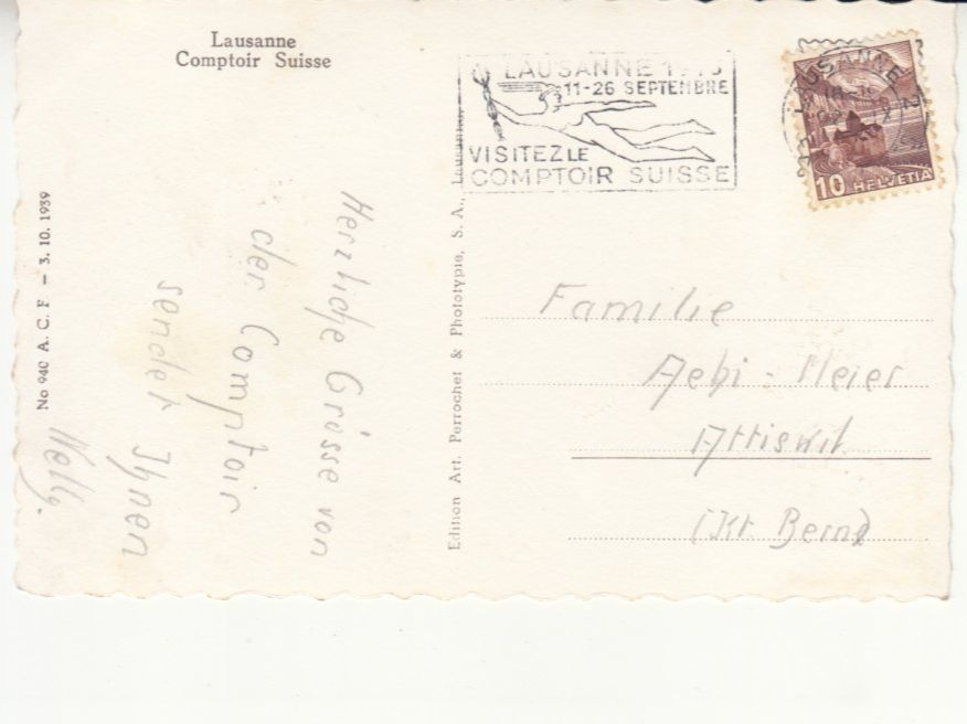 Cartoline postali: Lausanne Comptoir Suisse 1939 – Usato da Bürglen TG venduto da StampGraf 1