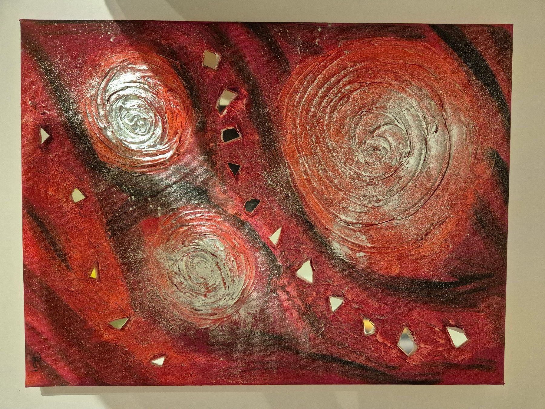 Gemälde: 3-teiliges Acryl Leinwandbild Rot – Gebraucht aus Langenthal von Camelstar 3