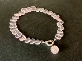 Traumhafte Rosenquarz Halskette mit Anhänger Silber