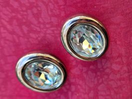 Vintage Designer Klips Ohrringe mit Quarz Silberfarben