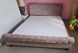 Chesterfield-Polsterbett 160 cm Samt Rosé inkl. Matratze