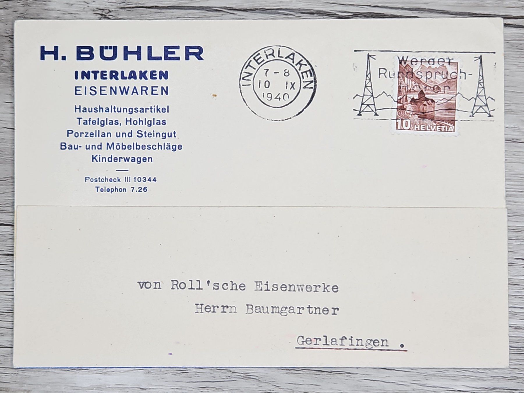 Tutti i francobolli: CL04 Carte Postale + Timbre Suisse 1938 – Usato da Cousset venduto da Patrick_Collections