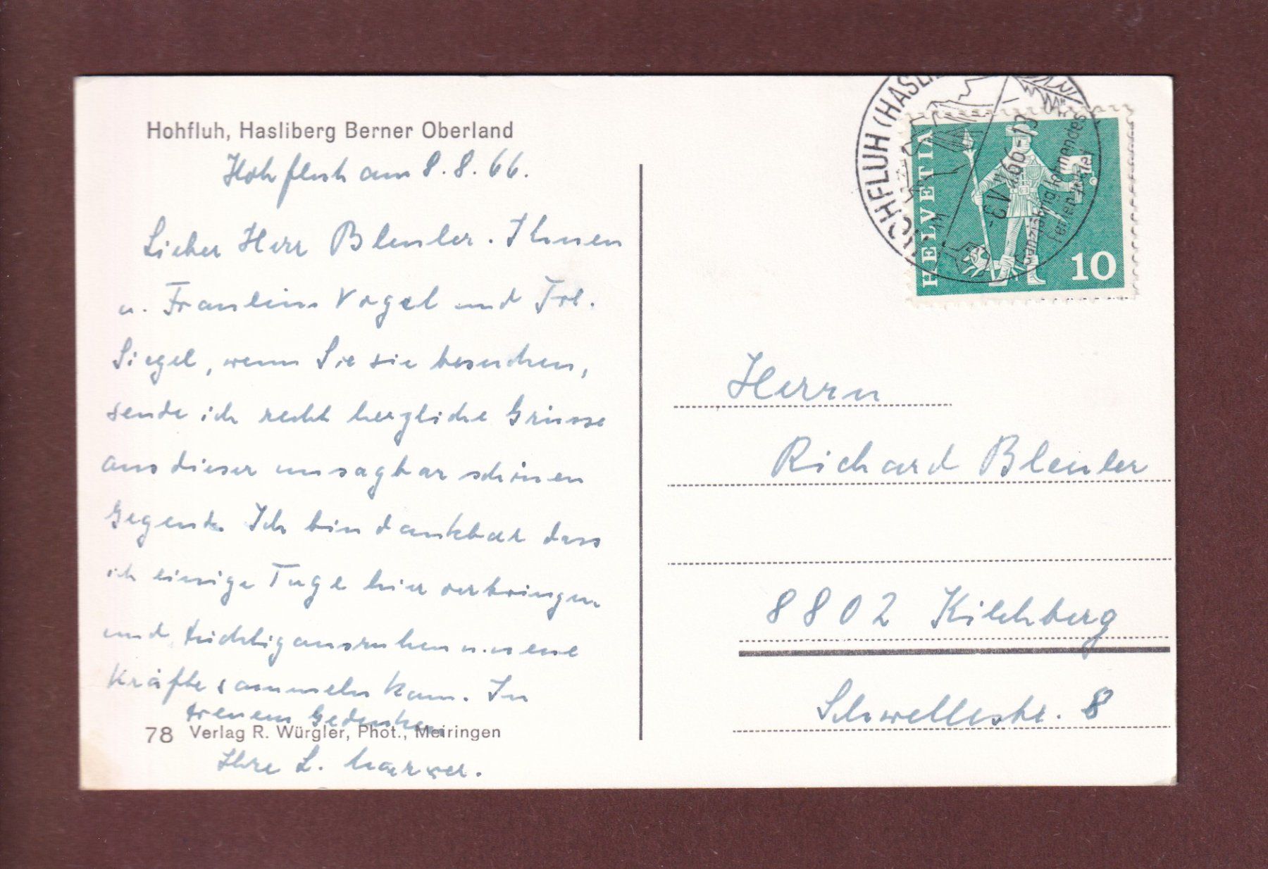 Cartoline postali: HOHFLUH - Hasliberg - 1966 – Usato da Pully venduto da nicecards 1