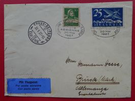 1927: HHORA Flugpost-Brief, LAUSANNE -LOCLE nach Brück DE